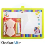 تخته-وایت-برد-و-تخته-سیاه-دو-طرفه-با-گچ،-تخته-پاک‌کن-و-ماژیک-وایت-برد-زرد