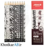 مداد-مشکی-طرحدار-آریا-مدل-سیاه-و-سفید-بسته-12-عددی
