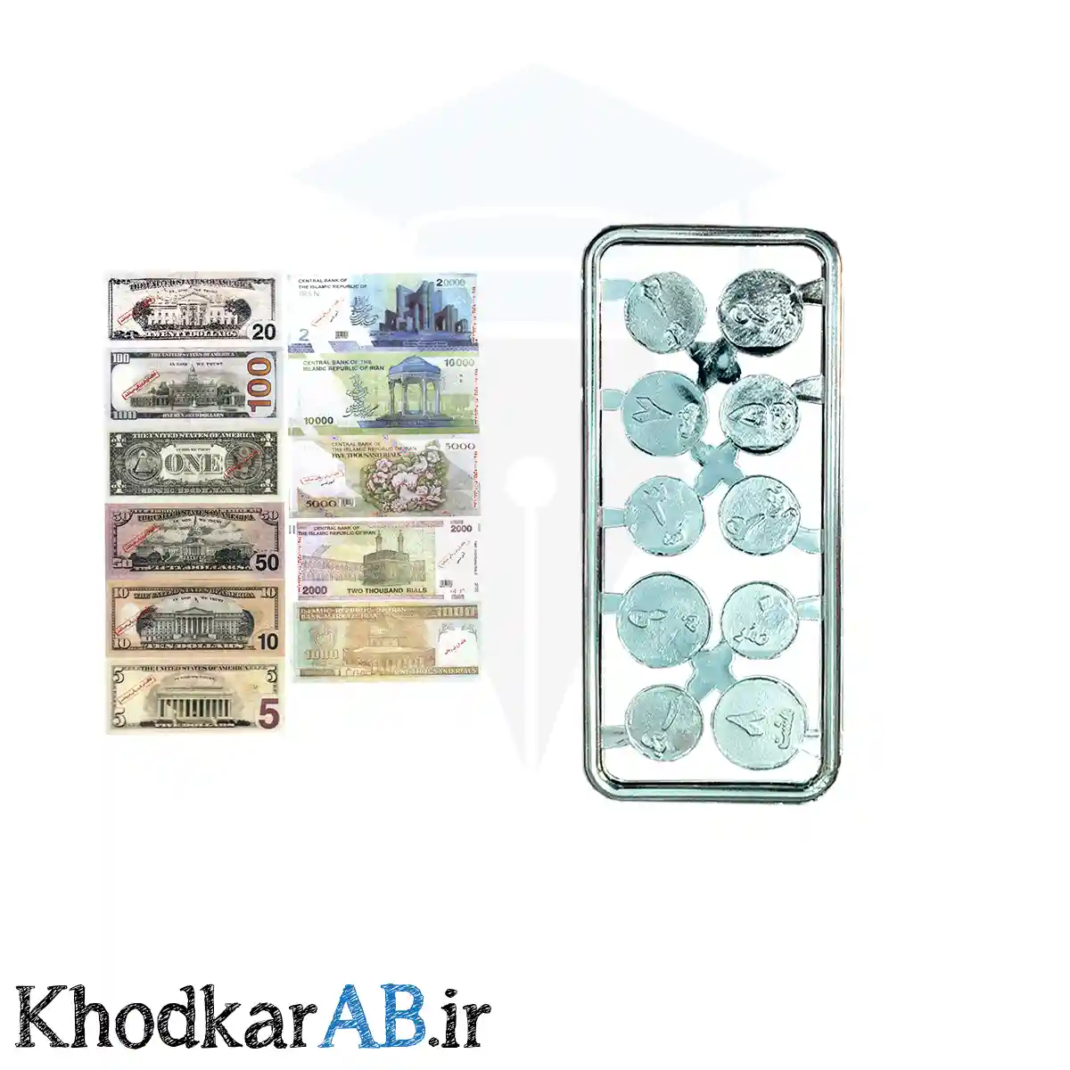 پول آموزشی مدل سکه و اسکناس نقره ای پول آموزشی مدل سکه و اسکناس نقره ای